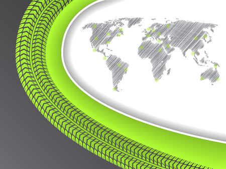 Business brochure design with scribble world map in green with tire treadのイラスト素材