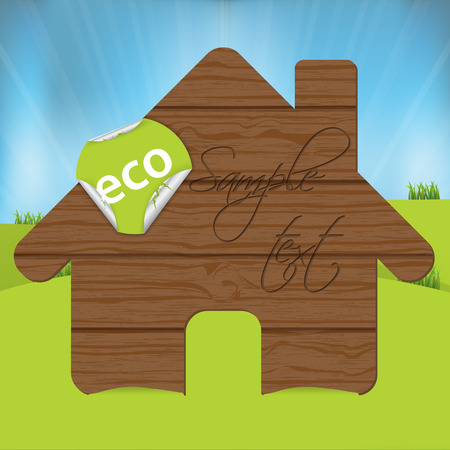 House shaped wooden sign with green eco labelのイラスト素材