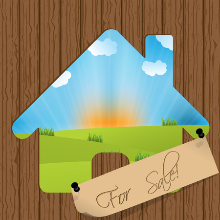 For sale sign with wooden fence house cutoutのイラスト素材