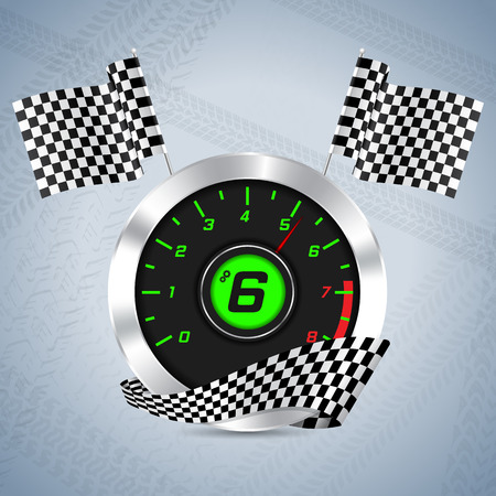Rev counter with checkered flag and tire track backgroundのイラスト素材