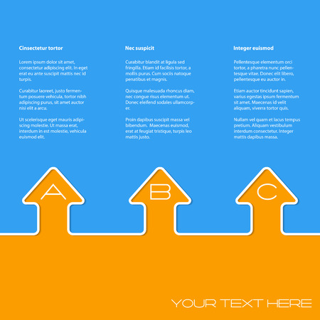 Simple infographic design with white arrows and grades on blue orange backgroundのイラスト素材