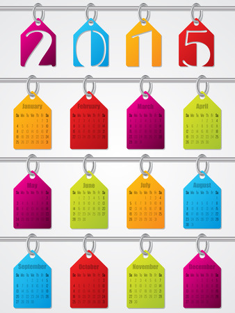 2015 calendar design with colorful hanging labelsのイラスト素材