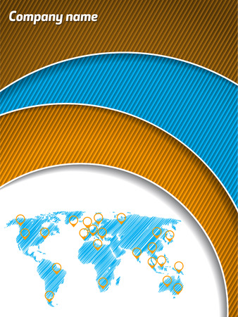 Cool business brochure design with scribbled map and blue orange wavesのイラスト素材