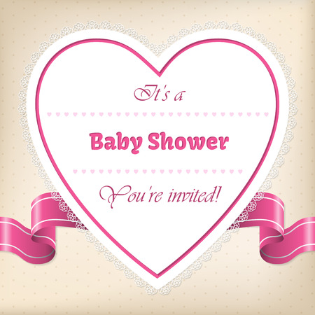 Baby shower greeting card with heart and ribbonのイラスト素材