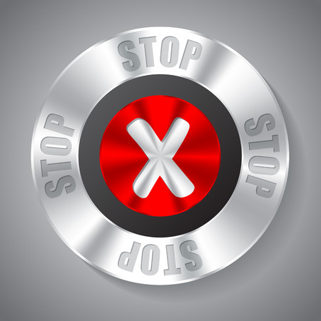 Shiny metallic stop button with red X sign in the middleのイラスト素材