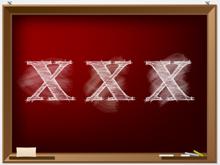 XXX text drawn on red chalkboard with sponge wipesのイラスト素材