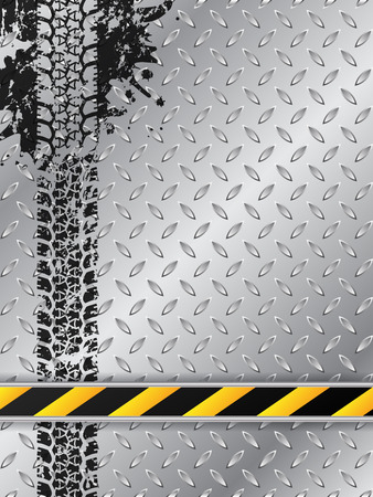 Industrial brochure design with grunge splattered tire track and striped barのイラスト素材