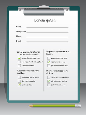 Questionnaire with ticks on a clipboard and green pencilのイラスト素材