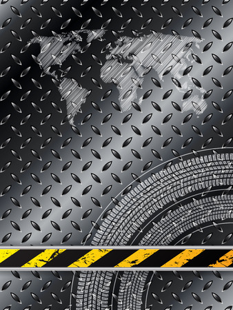 Industrial background in black with tire treads and striped barrierのイラスト素材