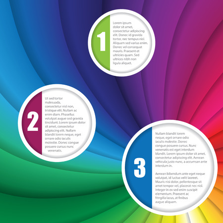 Infographic design with numbered options and twirling rainbow backgroundのイラスト素材