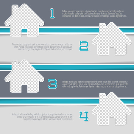 Infographic design with house shaped photo containers and numbered optionsのイラスト素材