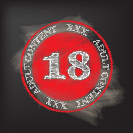 Adult content rubber stamp with age 18 drawn on chalkboardのイラスト素材