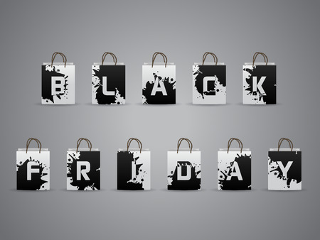 Black friday shopping bags with paint splattered lettersのイラスト素材