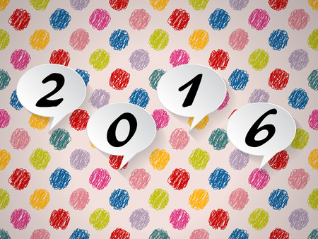 Colorful background design with speech bubbles scribbled dots and 2016 text