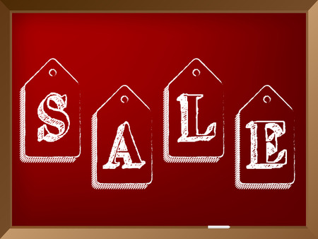 Hand drawn discount label set on chalkboard with sale textのイラスト素材