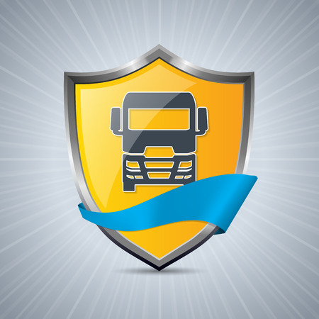 Cool truck badge design with blue ribbon and bursting backgroundのイラスト素材
