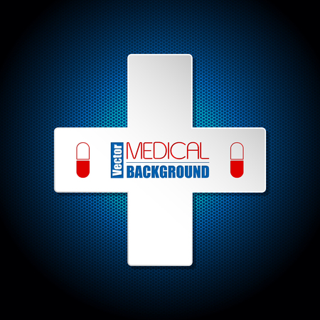 Medical background template with white cross on blue hexagon backgroundのイラスト素材