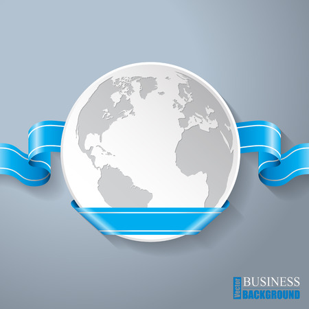 Flat globe with blue curling ribbon background designのイラスト素材