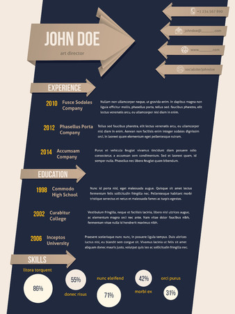 Modern resume cv curriculum vitae template in dark blue with brown arrow ribbonのイラスト素材