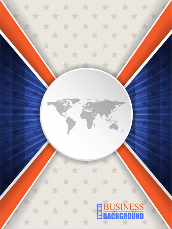 Abstract blue orange brochure design with stripes stars and world mapのイラスト素材