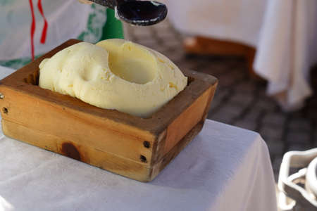 Fresh butter. Home products. Fresh produce from the village, hand-made. Tasty food. Fresh handmade cream butter.の写真素材