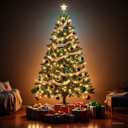 Creative line art Christmas tree made with elegant curves for modern holiday design.の素材