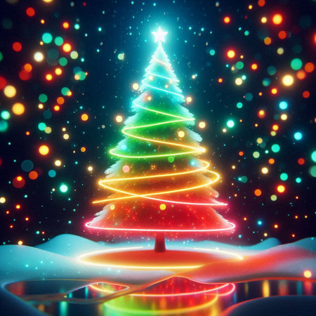 Christmas tree with stars and snowflakes creating a festive magic scene.Tags, glitterの素材