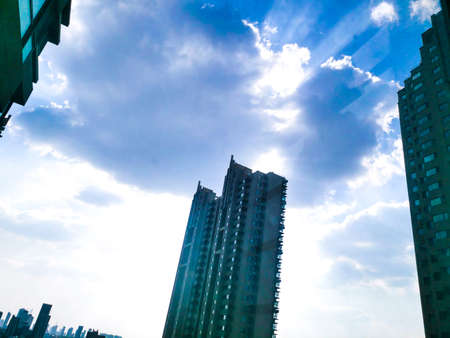 Modern glass silhouettes of skyscrapersの写真素材