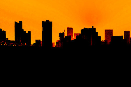 Beautiful cloudy sunset landscape with sunの写真素材