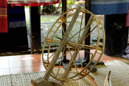 Thai Weaving : Tools and Colorful yarns.の写真素材