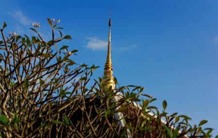 The temple roof and golden god in the north of Thailandの写真素材