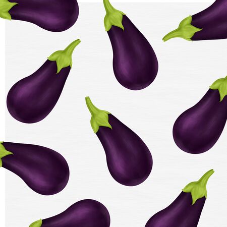 Eggplant brinjal pattern Design template, realistic illustration, isolated on white background.の写真素材