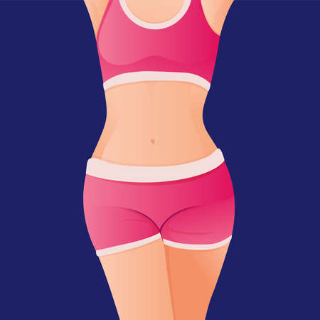 Perfect slim toned young body of the girl. sporty woman in sportswear, shorts butt icon for mobile apps, slim body, vector illustration.のイラスト素材