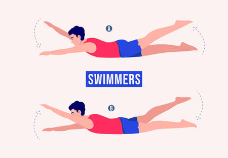 Men doing Swimmers exercise, Men workout fitness, aerobic and exercises. Vector Illustration.のイラスト素材
