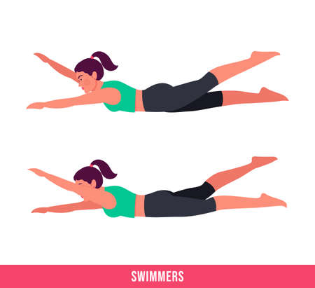 Swimmers exercise, Woman workout fitness, aerobic and exercises. Vector Illustration.のイラスト素材