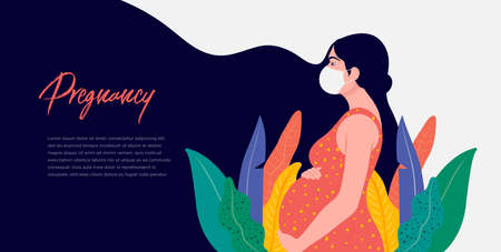 pregnant woman holds her belly. Motherhood design concept.のイラスト素材