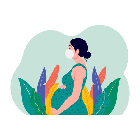 pregnant woman holds her belly. Pregnancy belly design concept.のイラスト素材