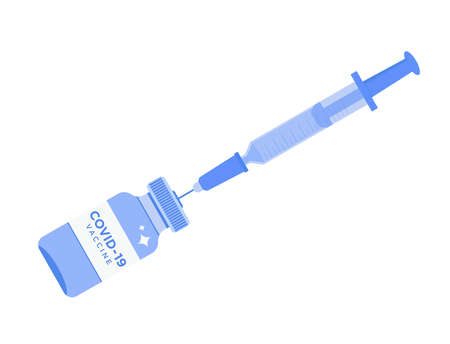 A single bottle vial of Covid-19 coronavirus vaccine. Syringe and vaccine. vaccination icon.のイラスト素材