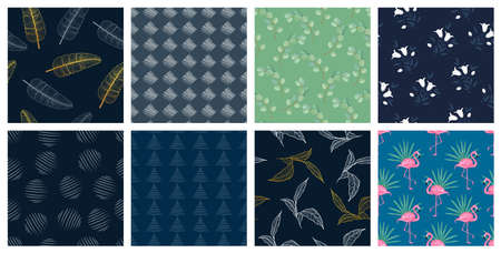 set of seamless patterns with exotic summer flowers and leafs vector pattern with flowers and leaves, Elegant template for fashion prints. trending Fabric fashion pattern designs.の写真素材