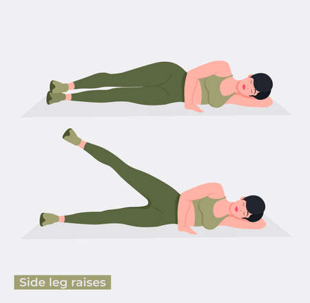 Side leg raises exercise, Online fitness concept, Woman workout fitness, aerobic and exercises. Vector Illustration.のイラスト素材