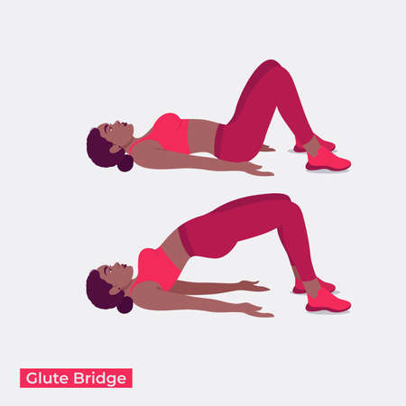 Glute Bridge exercise, Online fitness concept, Woman workout fitness, aerobic and exercises. Vector Illustration.のイラスト素材