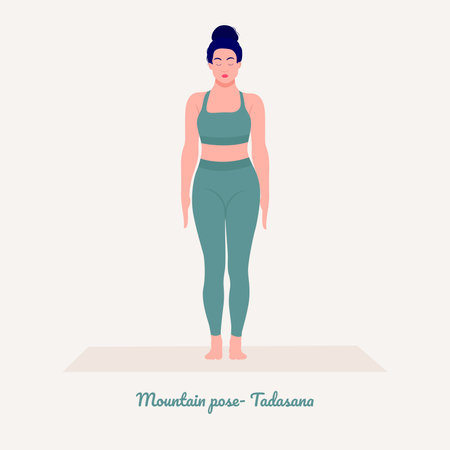 mountain pose- Tadasana  Yoga pose. Young woman practicing yoga exercise. Woman workout fitness, aerobic and exercises. Vector Illustration.のイラスト素材