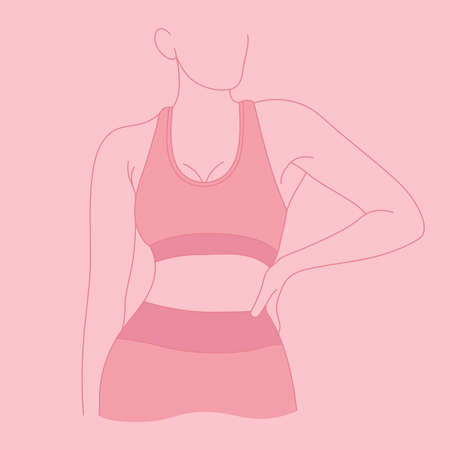 Perfect slim toned young body of the girl. sporty woman in sportswear, shorts abs icon for mobile apps, slim body, vector illustration.のイラスト素材