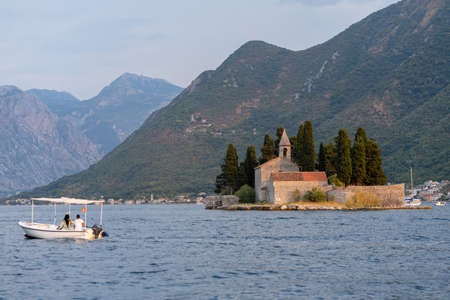 The island of Our Lady of the Rocks in Kotor Bay, Montenegroの写真素材