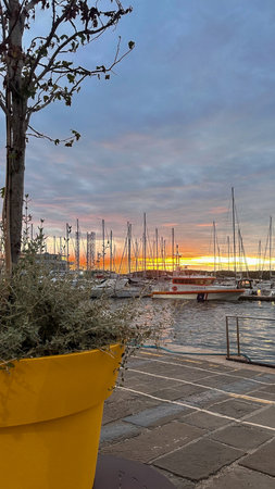 Sunset in the port of Pula, Croatiaの写真素材