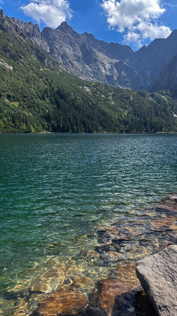 Beautiful mountain lake the Eye of a Sea in summer, Poland, Europe.の写真素材