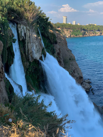 Waterfall on the Black Sea coast in Antalya, Turkeyの写真素材