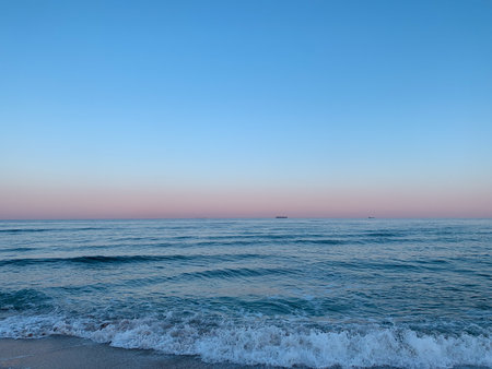 Beautiful seascape. Sunset on the Black Sea coast.の写真素材