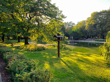 Beautiful park in the city, Poland, Warsawの写真素材