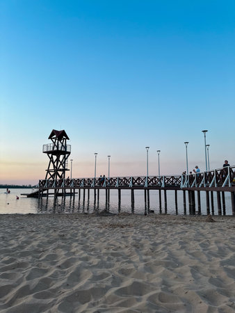 Wooden pier on the lake, Polandの写真素材